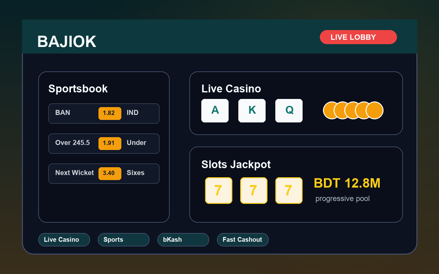 BAJIOK Bangladesh casino sportsbook and payment lobby